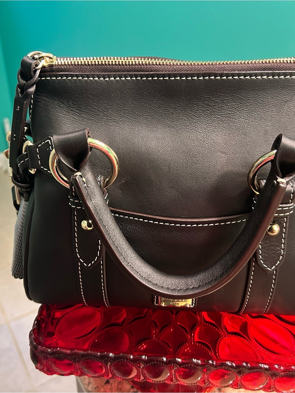 Dooney & Bourke Black Leather Satchel with Gold Hardware